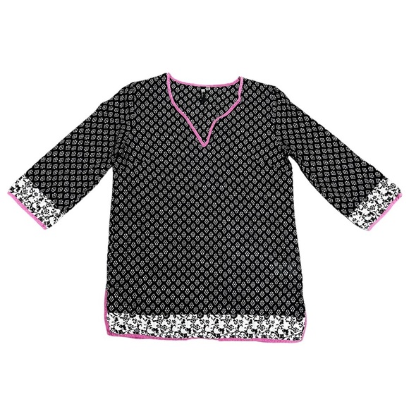Kut from the Kloth Kwan V-Neck Tunic Shirt Blouse Small Black White Pink Light - Picture 3 of 12